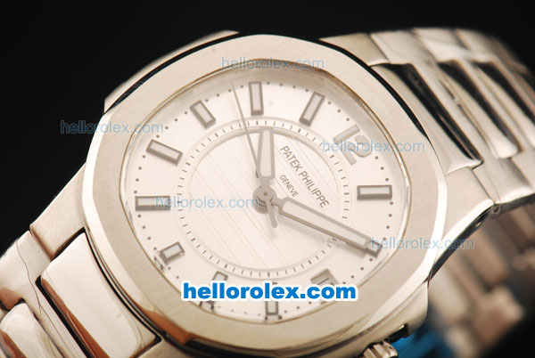 Patek Philippe Nautilus Swiss Quartz Movement Full Steel with Silver Dial and Stick/Arabic Numeral Markers - Click Image to Close